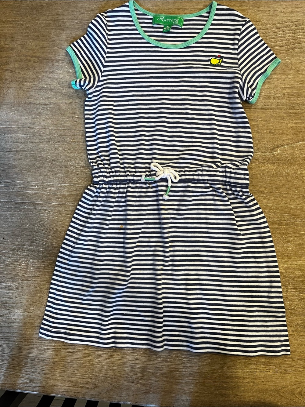 Masters Navy & White Striped Dress with Mint Trim